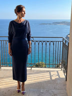 Alyssa™ | Vestido midi de punto de fiesta con escote drapeado