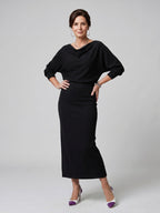 Alyssa™ | Vestido midi de punto de fiesta con escote drapeado