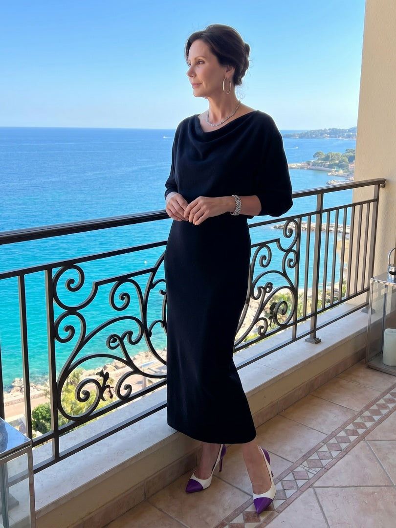 Alyssa™ | Vestido midi de punto de fiesta con escote drapeado