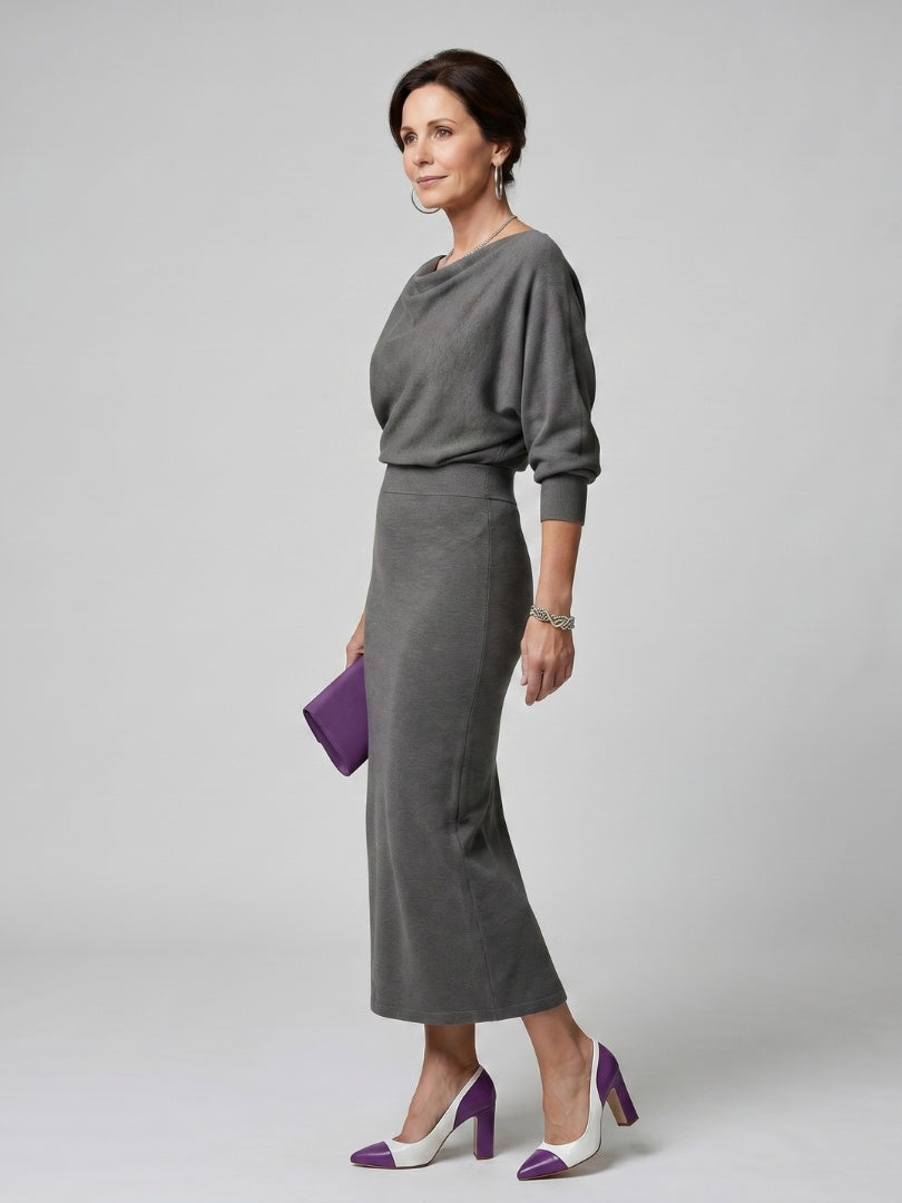 Alyssa™ | Vestido midi de punto de fiesta con escote drapeado