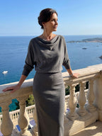Alyssa™ | Vestido midi de punto de fiesta con escote drapeado