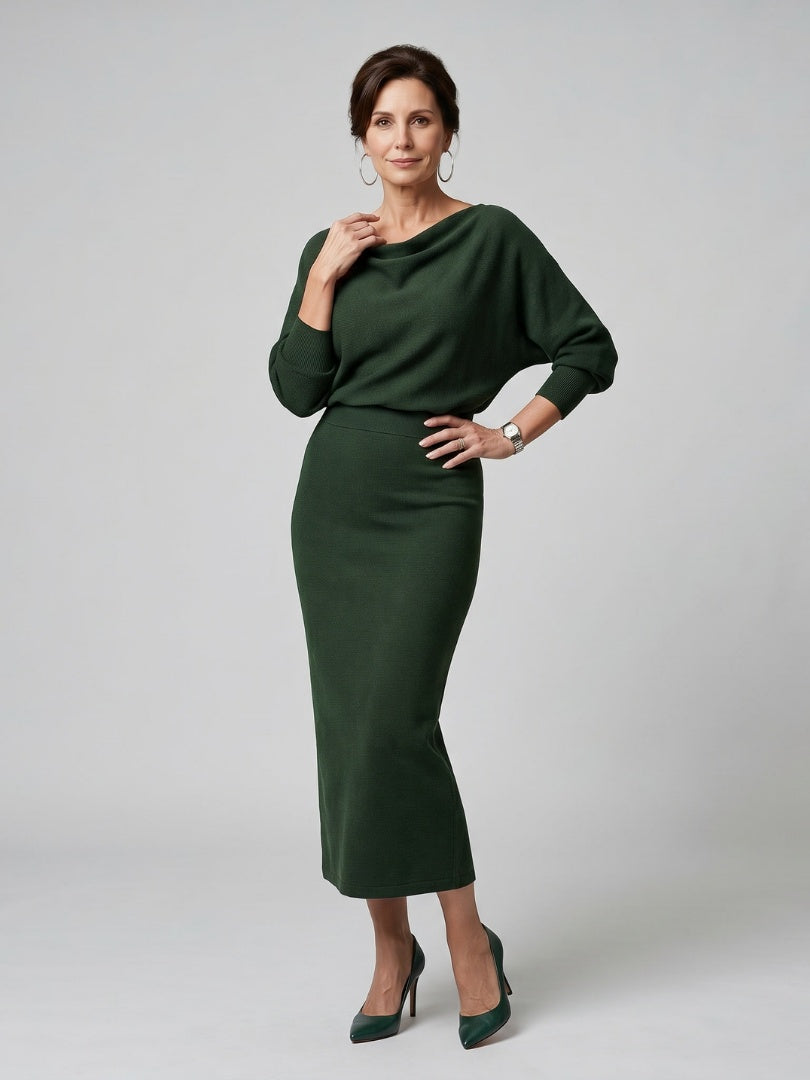 Alyssa™ | Vestido midi de punto de fiesta con escote drapeado