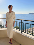 Alyssa™ | Vestido midi de punto de fiesta con escote drapeado