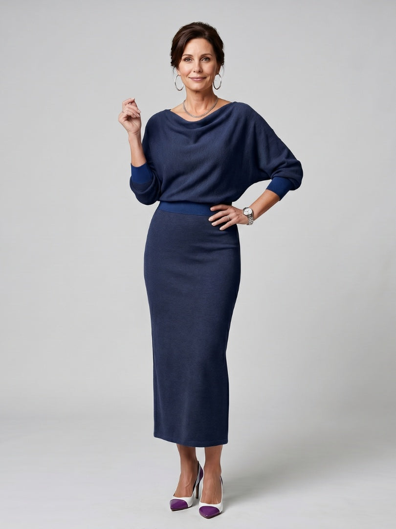 Alyssa™ | Vestido midi de punto de fiesta con escote drapeado