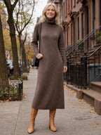 Sydney™ | Vestido largo de punto con cuello alto y manga larga