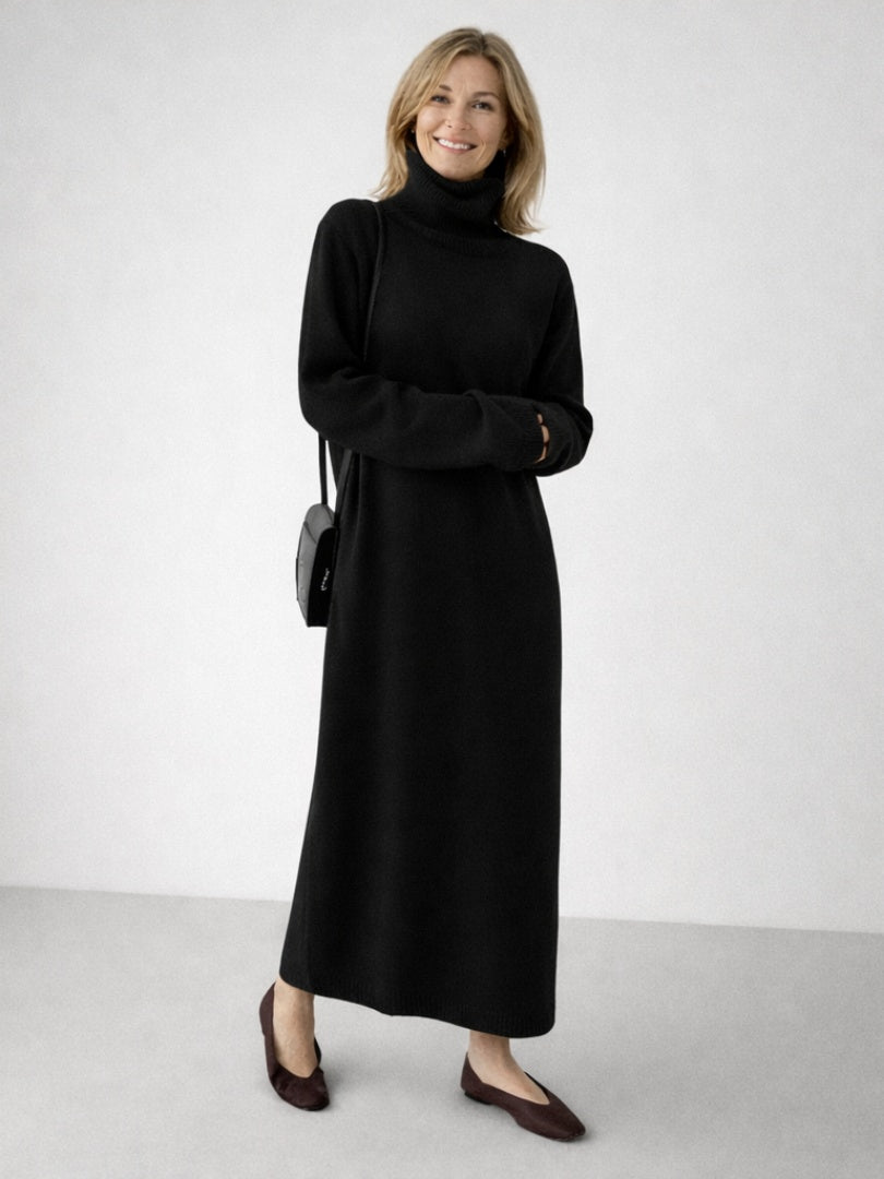 Sydney™ | Vestido largo de punto con cuello alto y manga larga