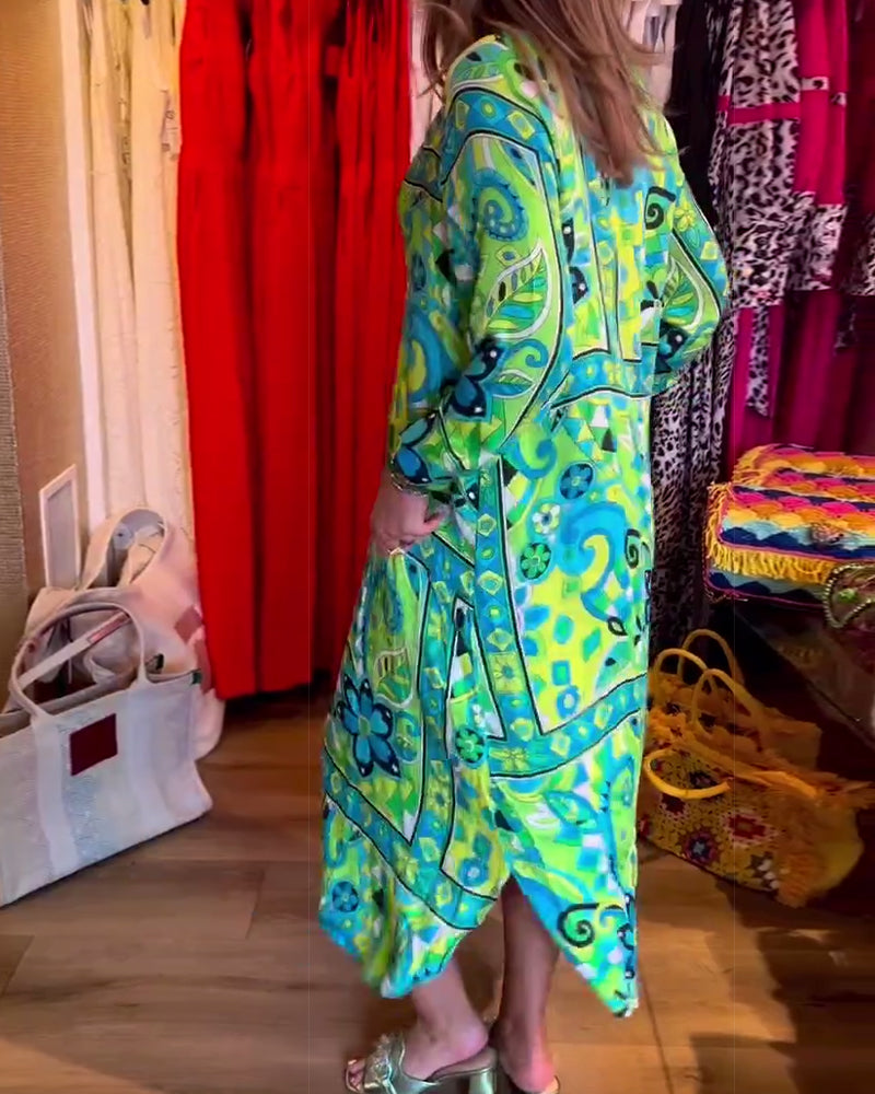 Vestido midi holgado estampado con bolsillos