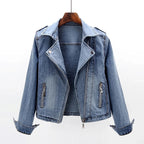 Allison™ | Cazadora vaquera estilo biker con cremalleras