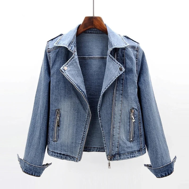 Allison™ | Cazadora vaquera estilo biker con cremalleras