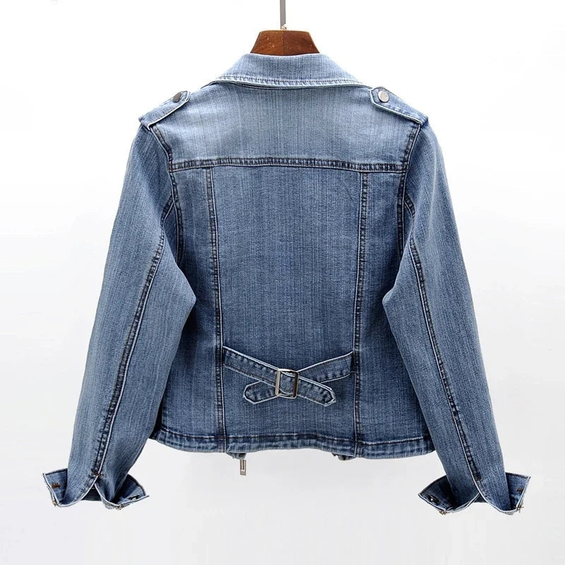 Allison™ | Cazadora vaquera estilo biker con cremalleras