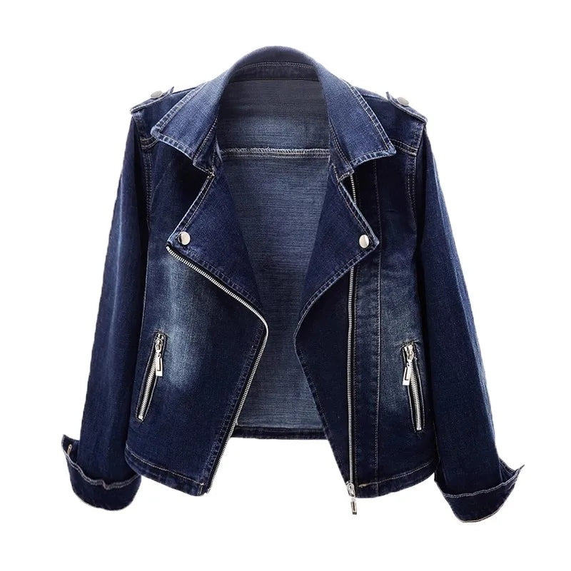 Allison™ | Cazadora vaquera estilo biker con cremalleras