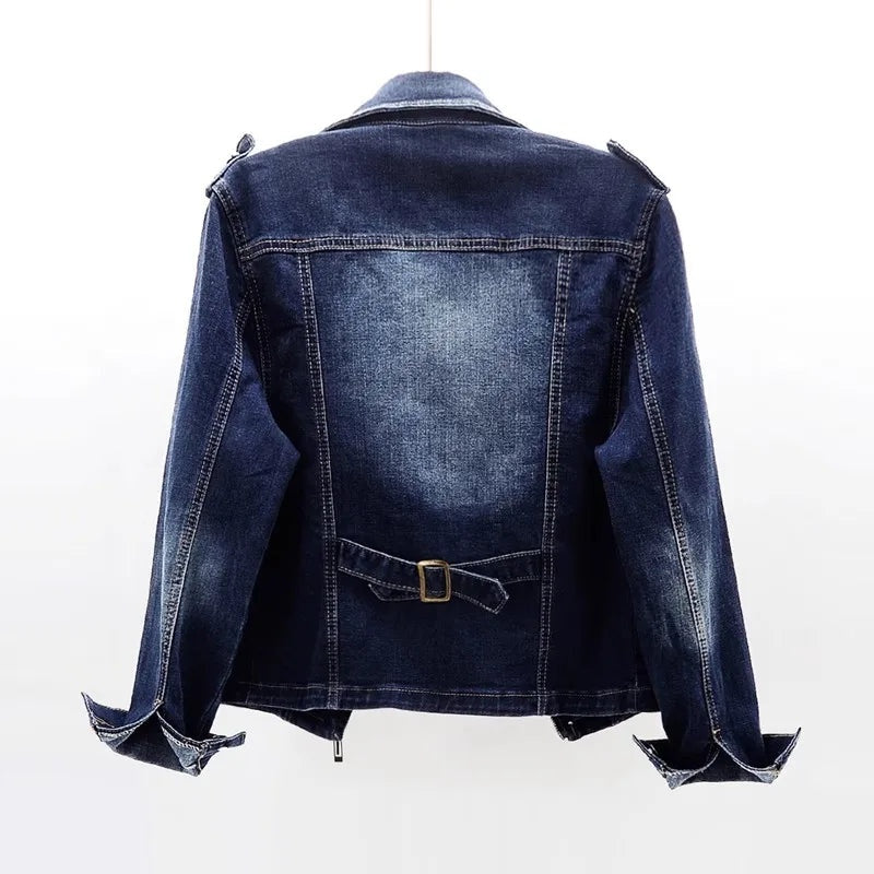 Allison™ | Cazadora vaquera estilo biker con cremalleras
