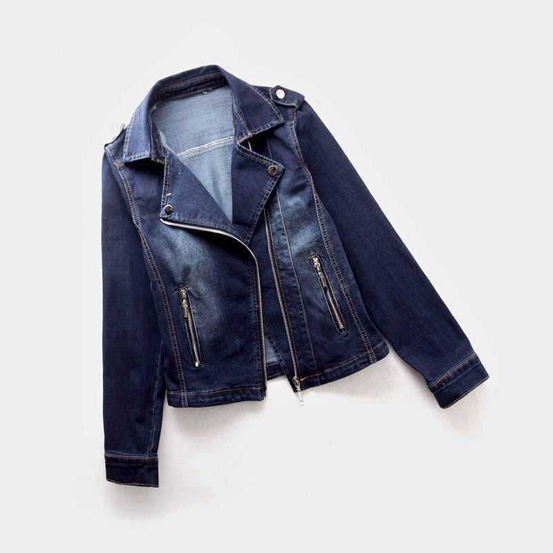 Allison™ | Cazadora vaquera estilo biker con cremalleras