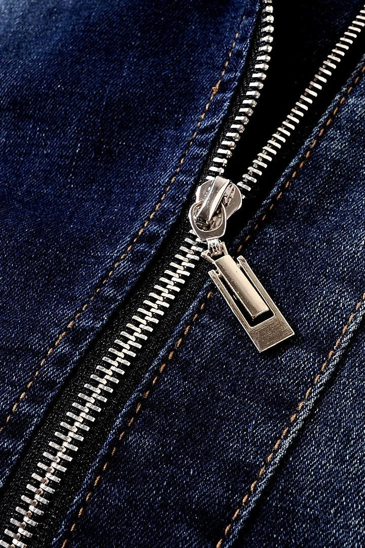 Allison™ | Cazadora vaquera estilo biker con cremalleras