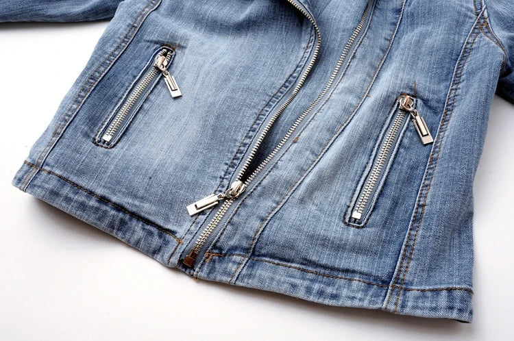 Allison™ | Cazadora vaquera estilo biker con cremalleras