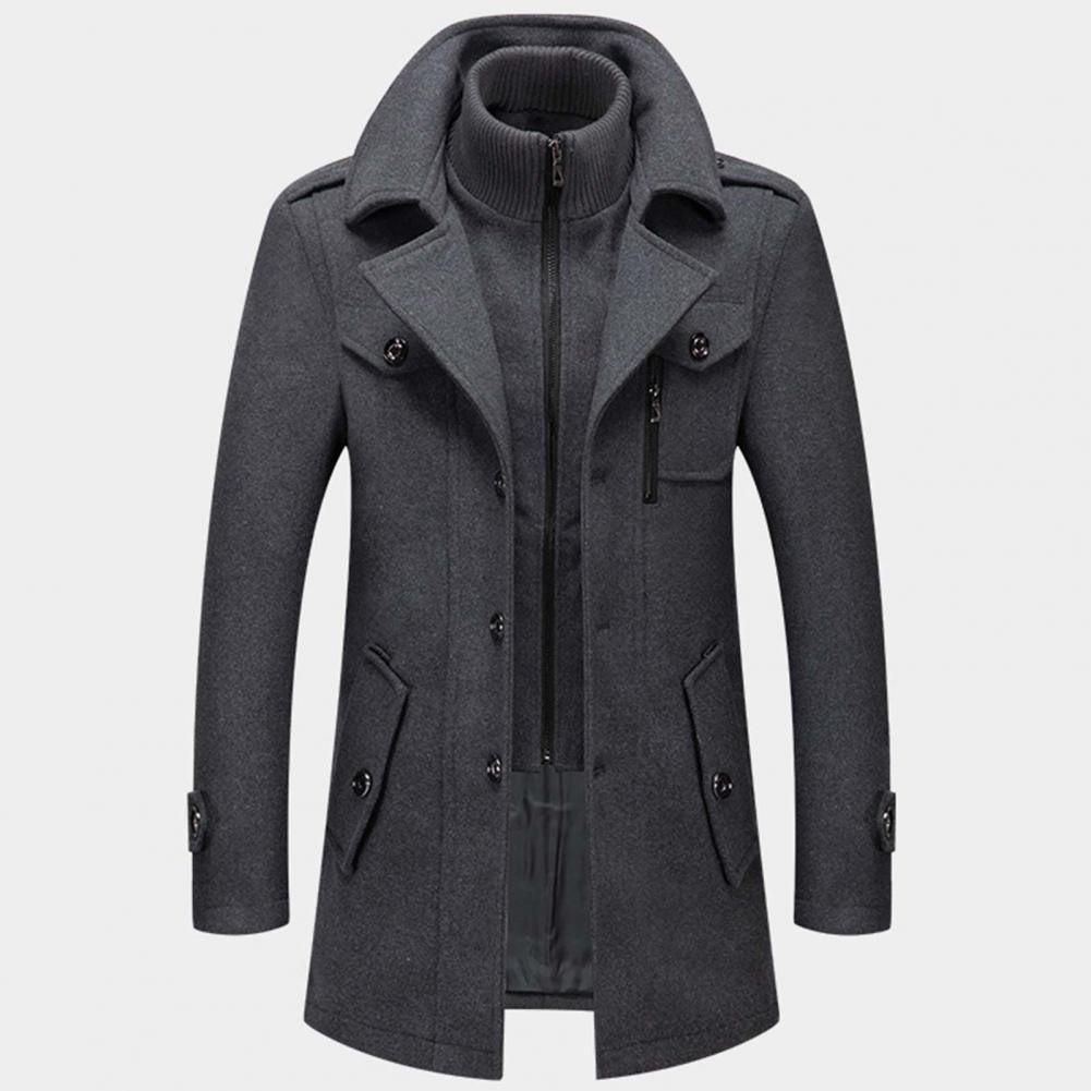 Peter™ | Abrigo largo de paño de hombre con solapa y doble cuello