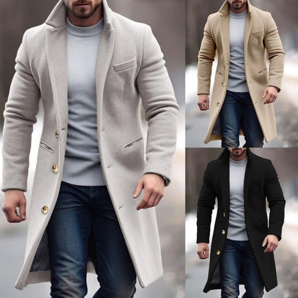 Weston™ | Abrigo largo de paño con cuello de solapa y botones