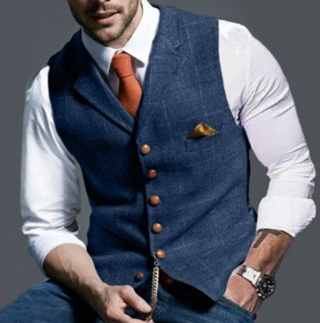 Anthony™ | Chaleco de traje de tweed a cuadros con solapas