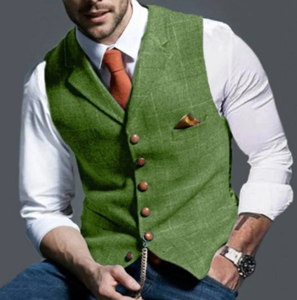 Anthony™ | Chaleco de traje de tweed a cuadros con solapas