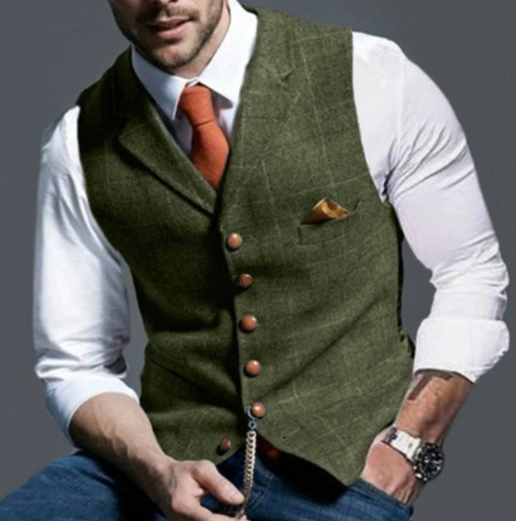 Anthony™ | Chaleco de traje de tweed a cuadros con solapas