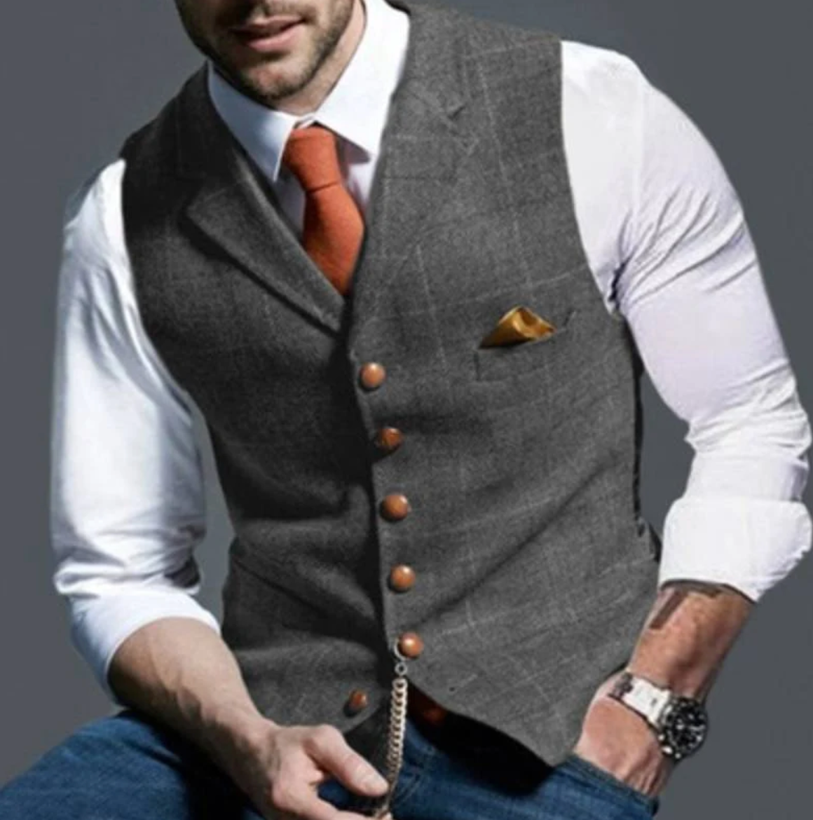Anthony™ | Chaleco de traje de tweed a cuadros con solapas