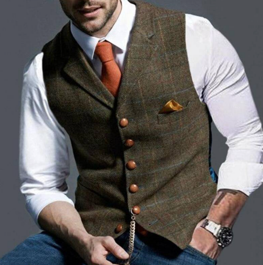 Anthony™ | Chaleco de traje de tweed a cuadros con solapas