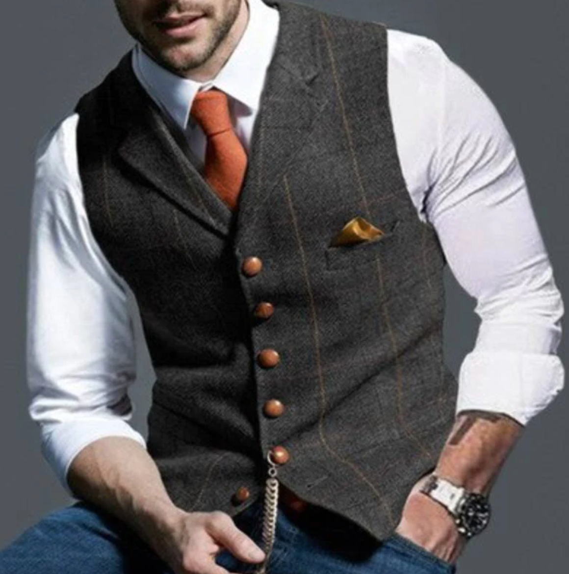 Anthony™ | Chaleco de traje de tweed a cuadros con solapas