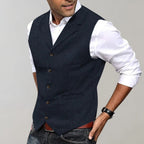 Brandon™ | Chaleco de tweed de espiga con solapas y botones