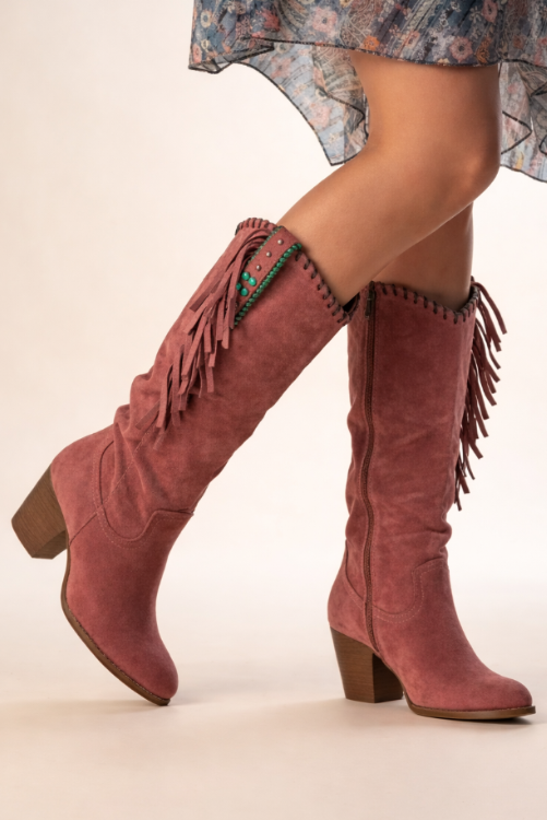 Margaret™ | Botas camperas con flecos y tacón cuadrado