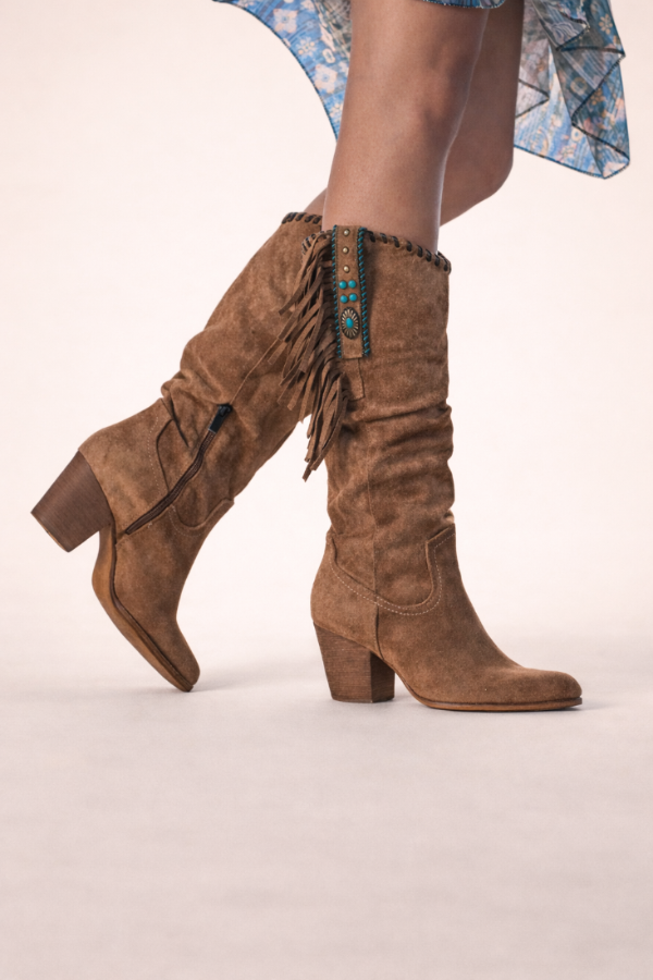 Margaret™ | Botas camperas con flecos y tacón cuadrado