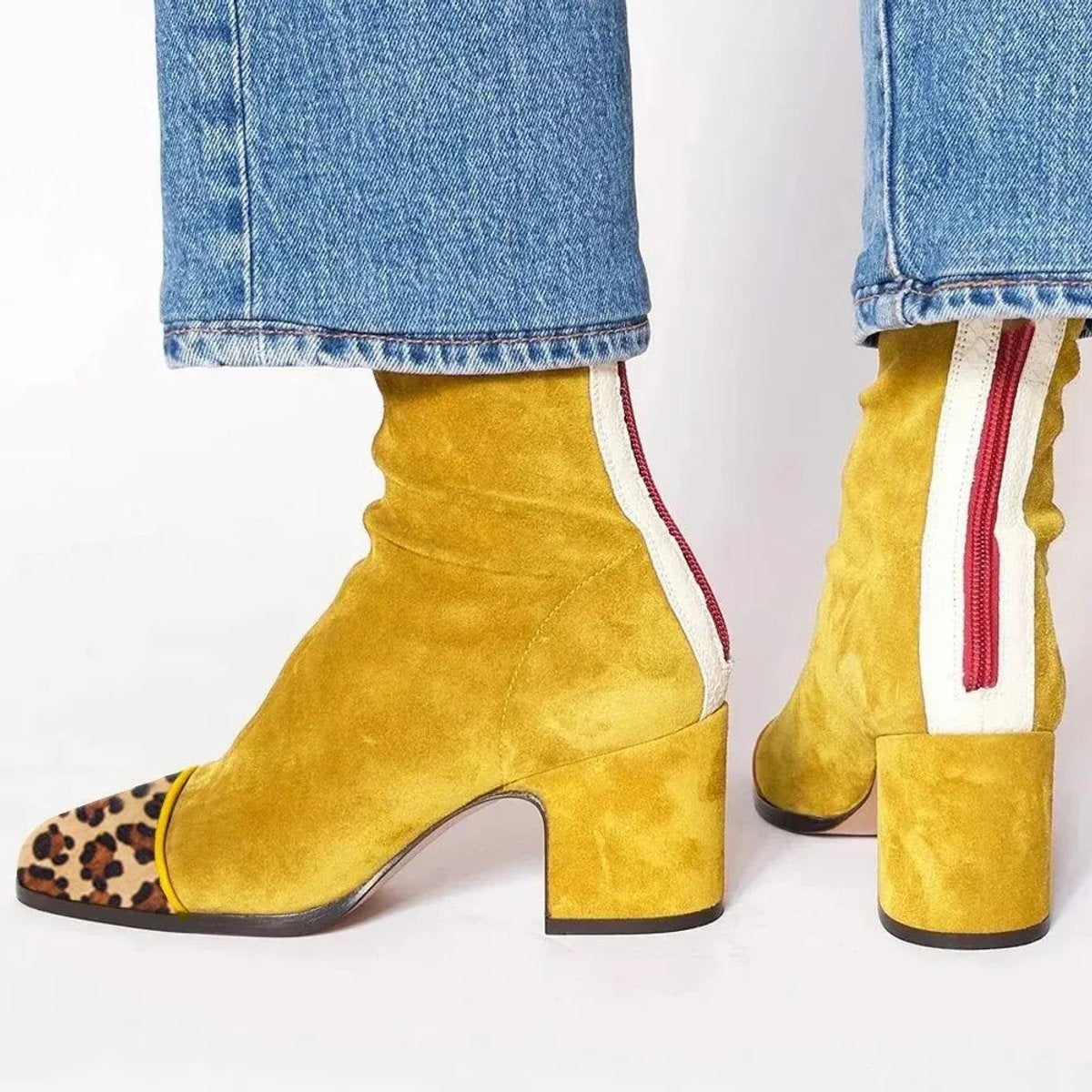 Josie™ | Botines de ante con estampado leopardo y tacón de bloque