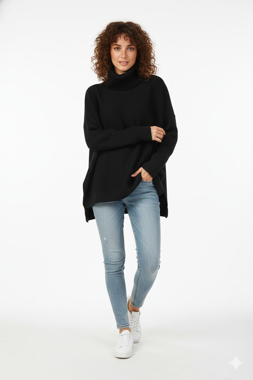 Ella™ | Jersey de punto grueso oversize con cuello vuelto