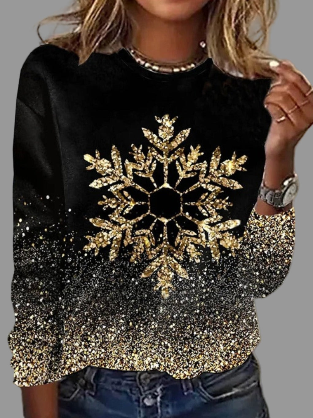 Whitney™ | Jersey navideño con copo de nieve brillante