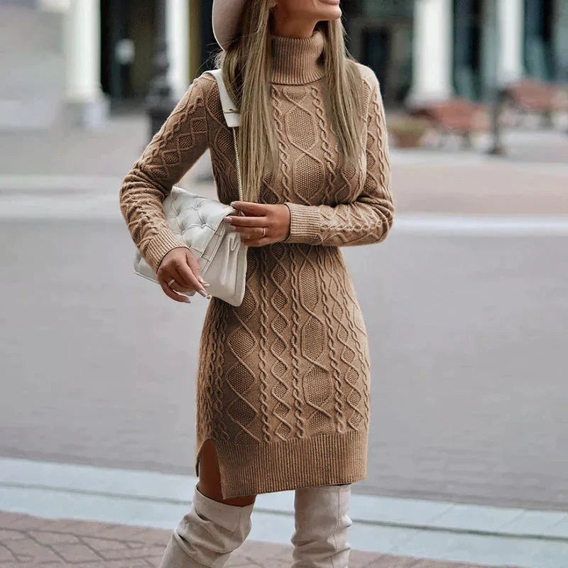 Zoey™ | Vestido de punto trenzado con cuello alto y manga larga