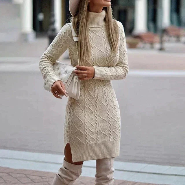Zoey™ | Vestido de punto trenzado con cuello alto y manga larga