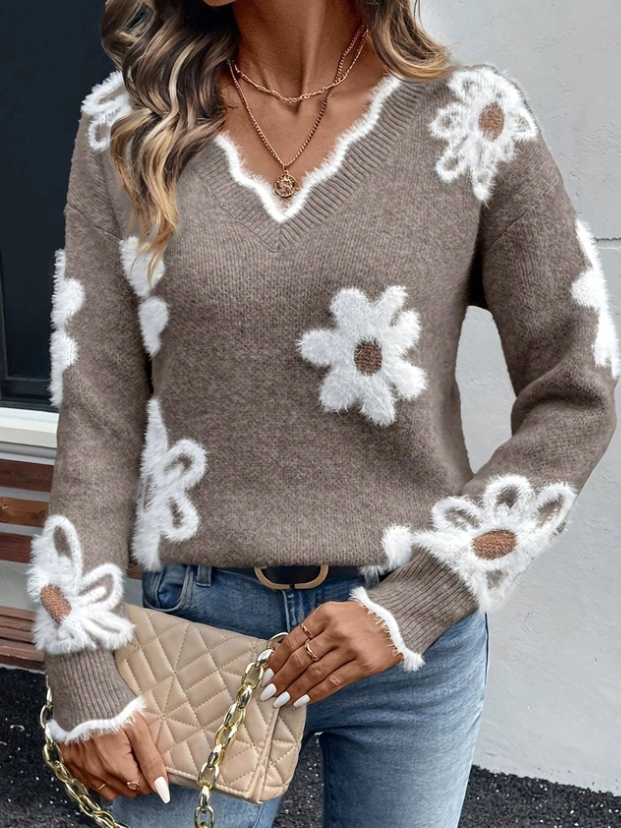 Evelyn™ | Jersey de punto con margaritas y escote en V