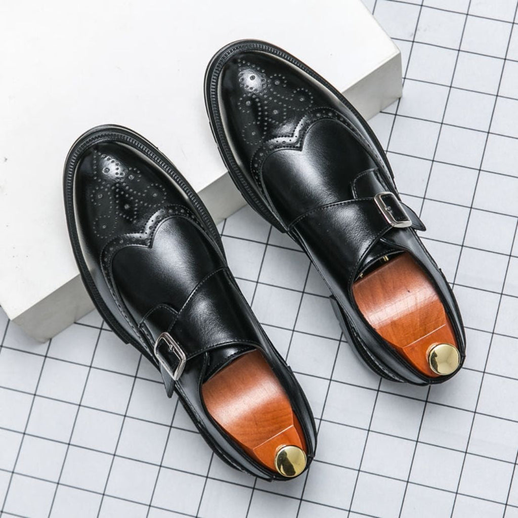 Evan™ | Zapatos monk strap de piel con detalle brogue y hebilla