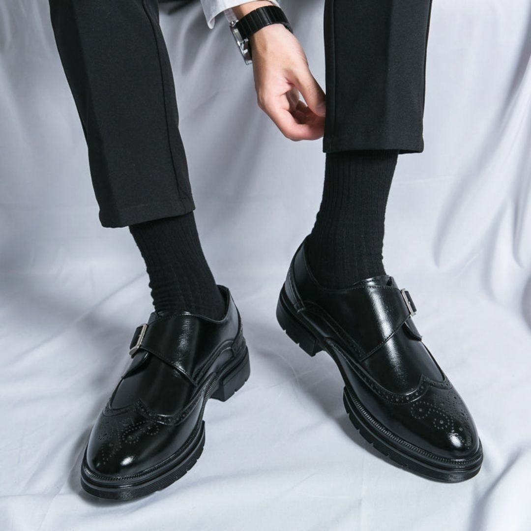 Evan™ | Zapatos monk strap de piel con detalle brogue y hebilla