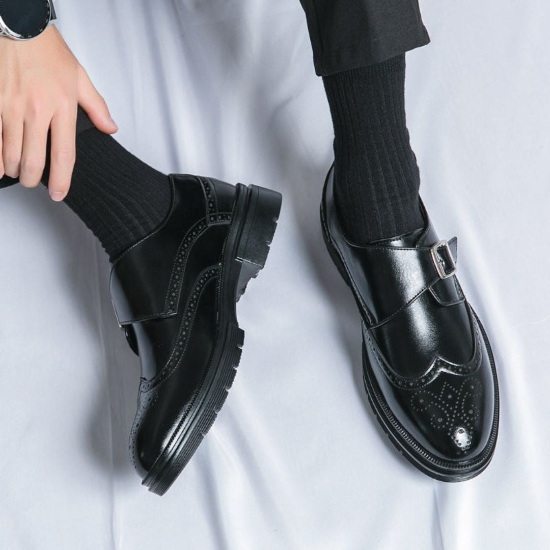 Evan™ | Zapatos monk strap de piel con detalle brogue y hebilla