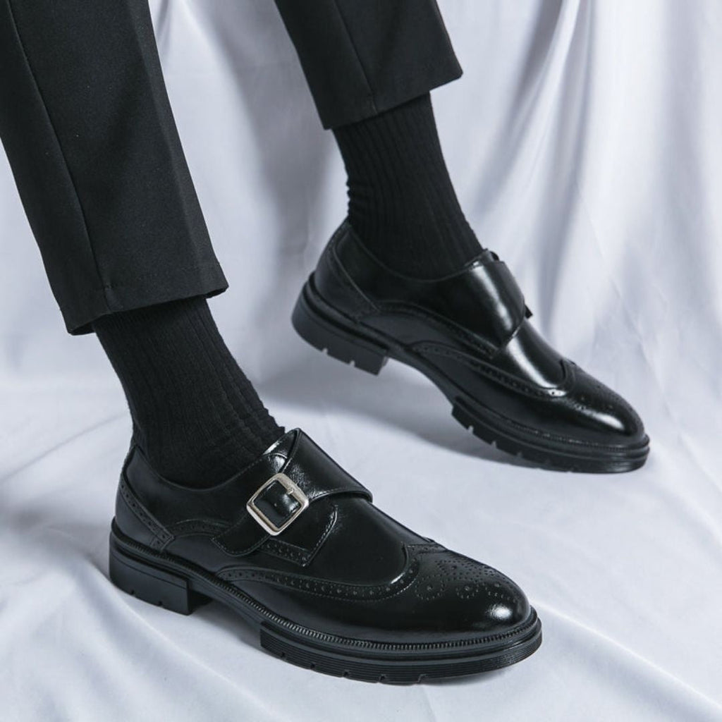 Evan™ | Zapatos monk strap de piel con detalle brogue y hebilla