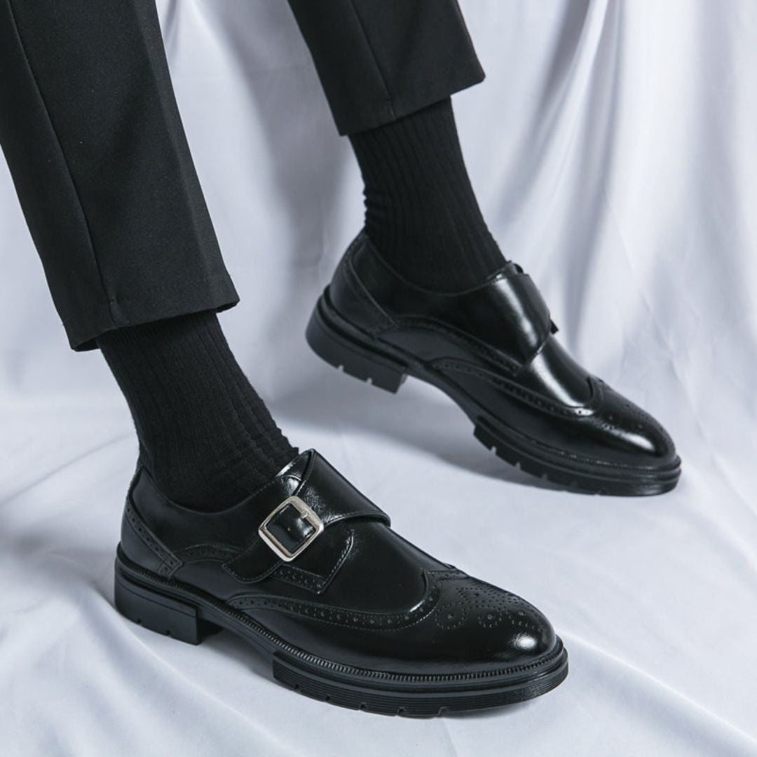 Evan™ | Zapatos monk strap de piel con detalle brogue y hebilla