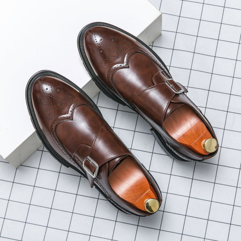 Evan™ | Zapatos monk strap de piel con detalle brogue y hebilla