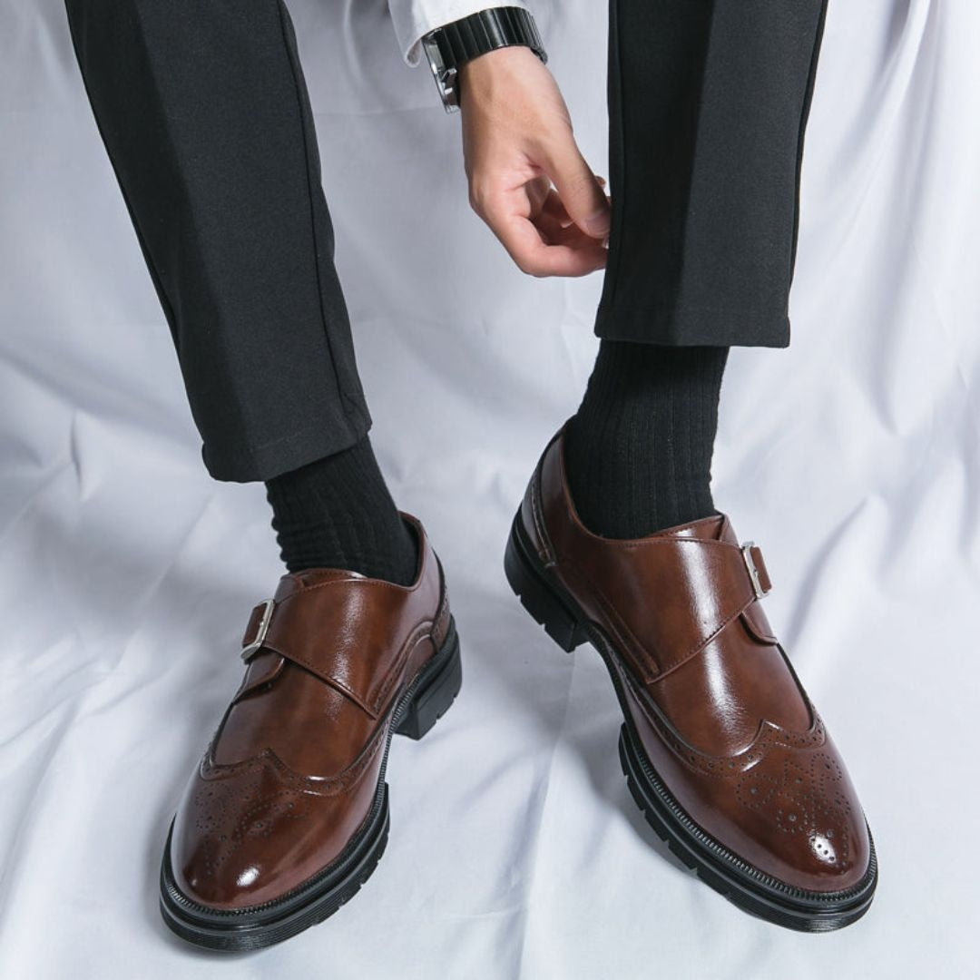 Evan™ | Zapatos monk strap de piel con detalle brogue y hebilla