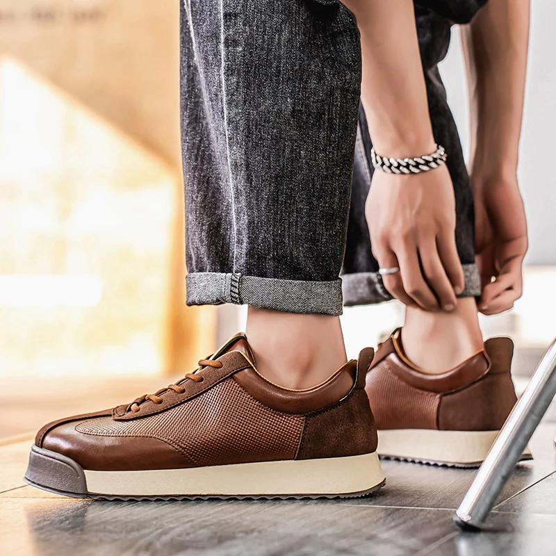 Charles™ | Zapatillas de piel casual con cordones y suela plana