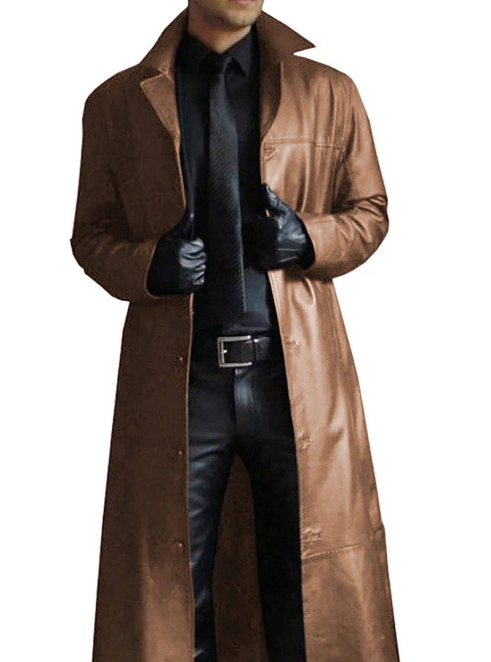Ian™ | Gabardina larga efecto piel con cuello solapa