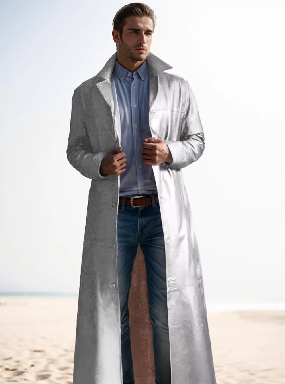 Ian™ | Gabardina larga efecto piel con cuello solapa