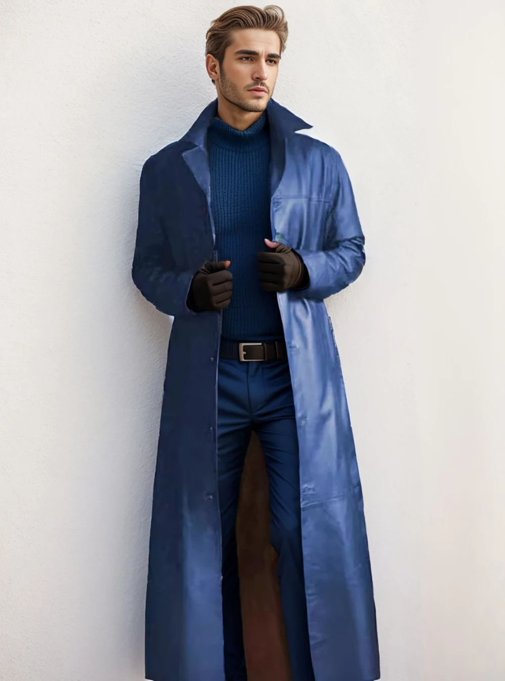 Ian™ | Gabardina larga efecto piel con cuello solapa