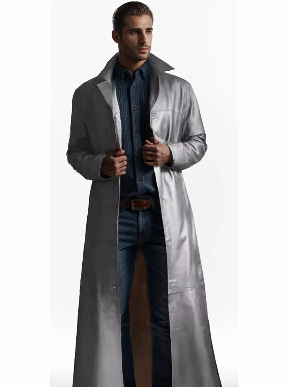 Ian™ | Gabardina larga efecto piel con cuello solapa