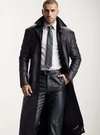 Ian™ | Gabardina larga efecto piel con cuello solapa