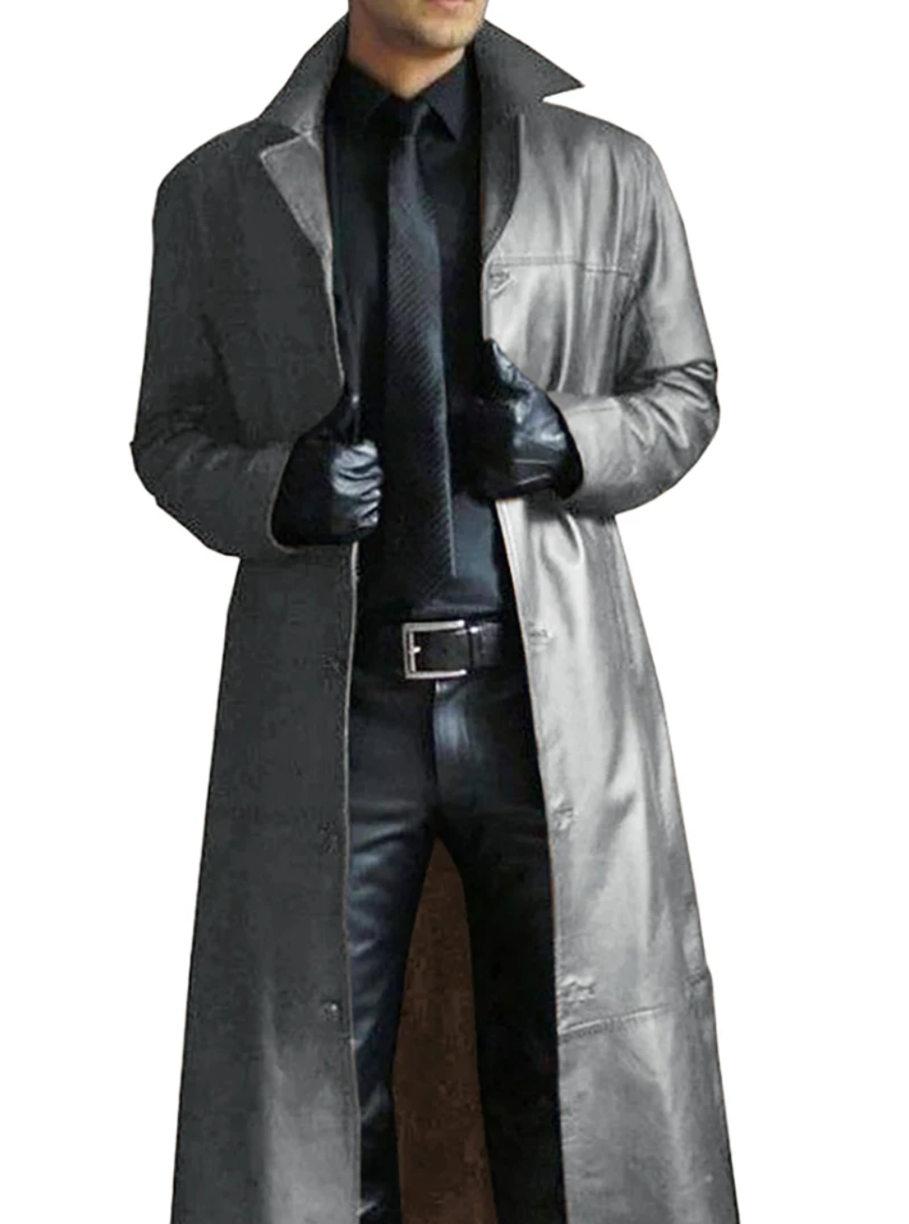 Ian™ | Gabardina larga efecto piel con cuello solapa